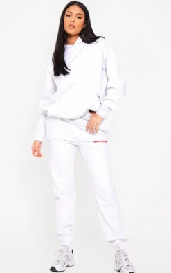 Hot PrettyLittleThing Tall Premium Sports Academy Puff Print Oversized Sweatpants Grey Marl