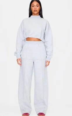 Outlet PrettyLittleThing Tall Seam Detail High Waist Wide Leg Sweatpants Grey Marl
