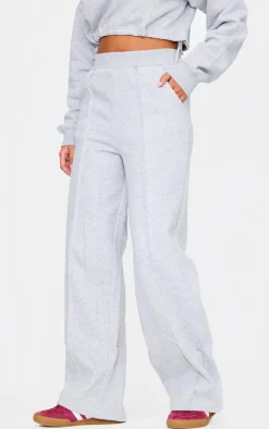 Outlet PrettyLittleThing Tall Seam Detail High Waist Wide Leg Sweatpants Grey Marl