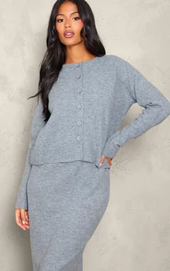Outlet PrettyLittleThing Tall Melange Soft Knit Basic Button Up Cardigan Grey