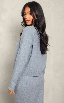 Outlet PrettyLittleThing Tall Melange Soft Knit Basic Button Up Cardigan Grey