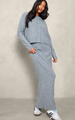 Outlet PrettyLittleThing Tall Melange Soft Knit Basic Button Up Cardigan Grey