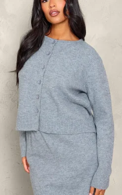 Outlet PrettyLittleThing Tall Melange Soft Knit Basic Button Up Cardigan Grey