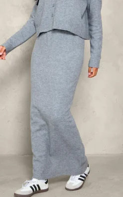 Online PrettyLittleThing Tall Melange Soft Knit Maxi Skirt Grey