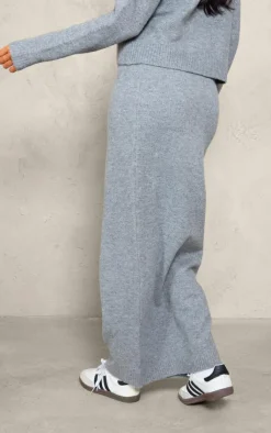 Online PrettyLittleThing Tall Melange Soft Knit Maxi Skirt Grey