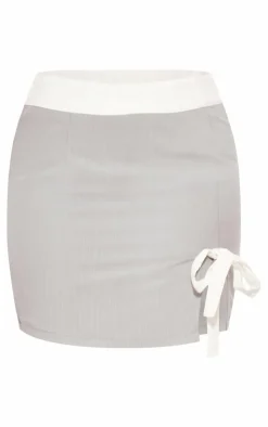 Online PrettyLittleThing Tall Pinstripe Bow Detail Mini Skirt Grey