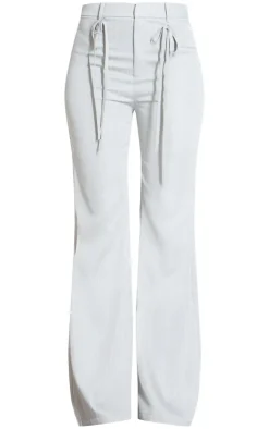 Sale PrettyLittleThing Tall Pinstripe Tie Front Detail Straight Leg Pants Grey