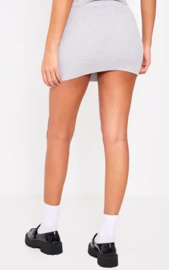 Online PrettyLittleThing Tall Rib Detail Knit Micro Mini Skirt Grey