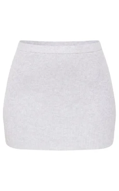 Online PrettyLittleThing Tall Rib Detail Knit Micro Mini Skirt Grey