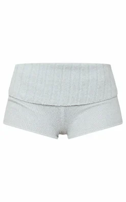 Sale PrettyLittleThing Tall Grey Textured Knit Foldover Shorts Charcoal