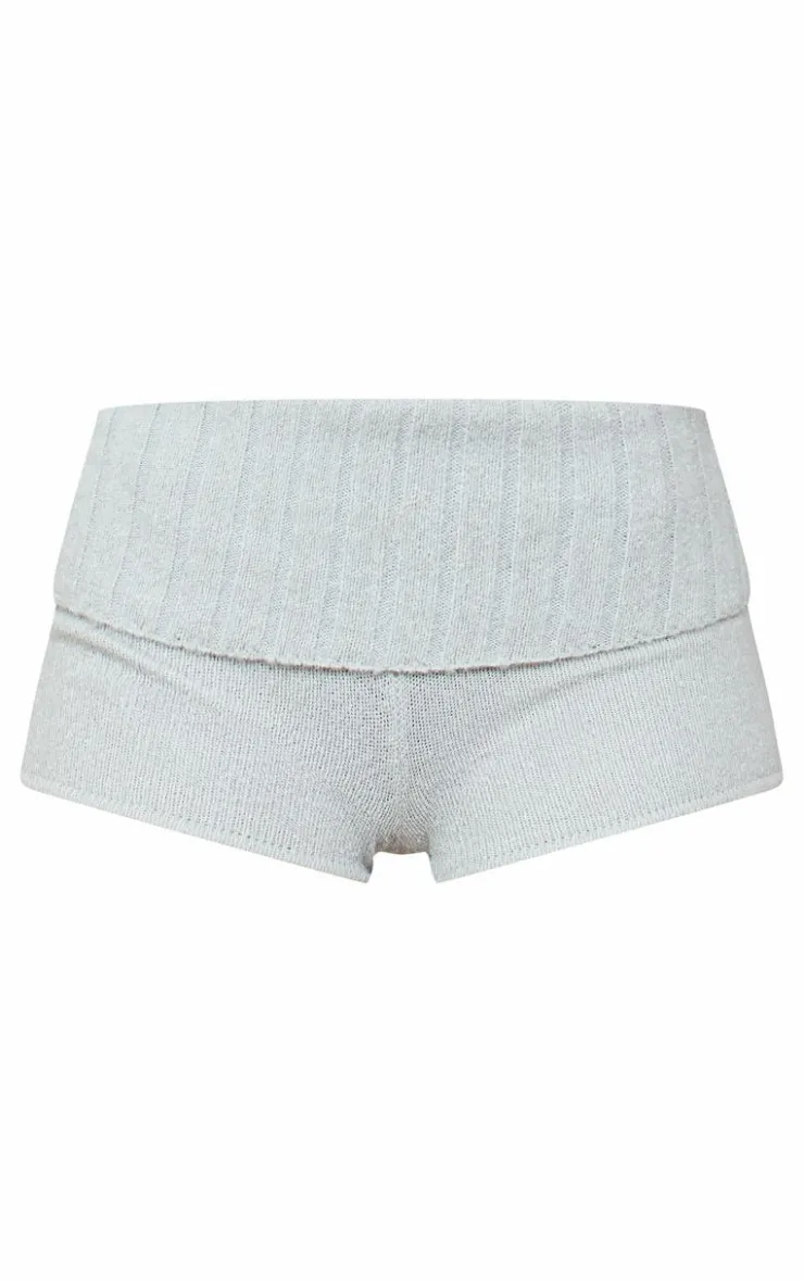 Sale PrettyLittleThing Tall Grey Textured Knit Foldover Shorts Charcoal