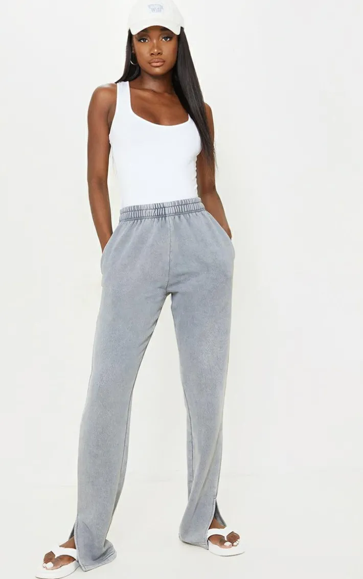 Tall Grey Washed Split Hem Sweatpants