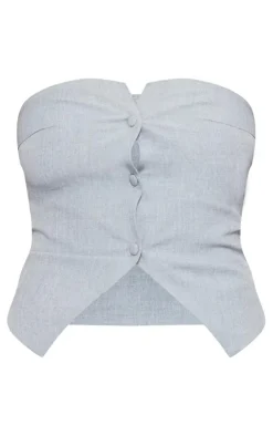 Outlet PrettyLittleThing Tall Woven Bandeau Button Up Top Grey