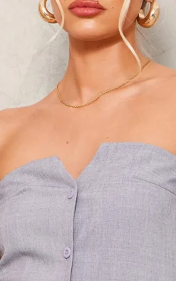Tall Grey Woven Bandeau Button Down Top