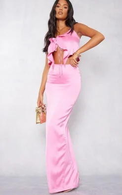 PrettyLittleThing Tall Satin Frill Detail Cami Top Hot Pink