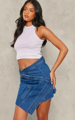 Tall Indigo Blue Wash Overlay Detail Mini Skirt