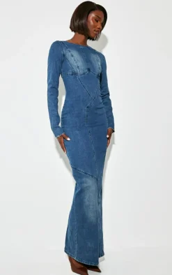 Tall Long Sleeve Bodycon Denim Dress-PrettyLittleThing Discount