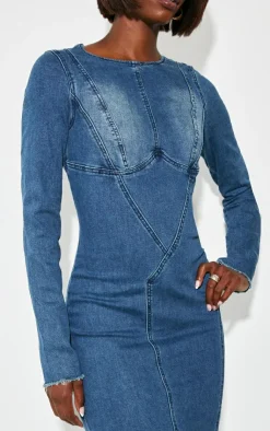 Tall Long Sleeve Bodycon Denim Dress-PrettyLittleThing Discount