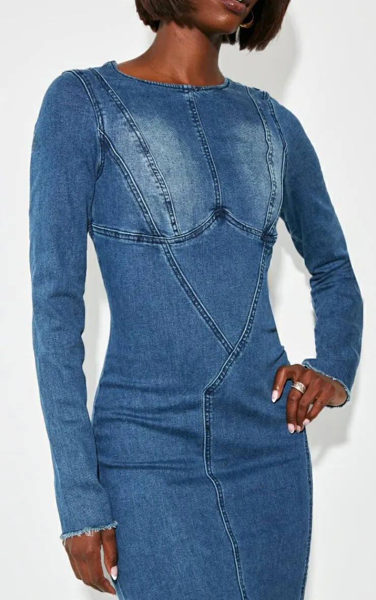 Tall Long Sleeve Bodycon Denim Dress-PrettyLittleThing Discount