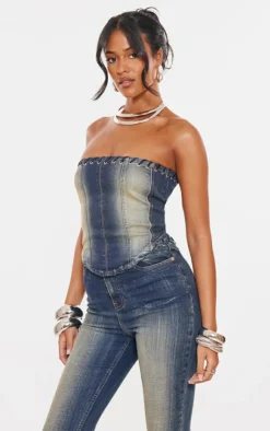 PrettyLittleThing Corsets*Tall Eyelet Detail Denim Corset Top