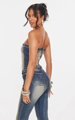 PrettyLittleThing Corsets*Tall Eyelet Detail Denim Corset Top