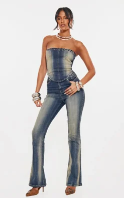 PrettyLittleThing Corsets*Tall Eyelet Detail Denim Corset Top