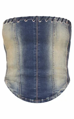 PrettyLittleThing Corsets*Tall Eyelet Detail Denim Corset Top
