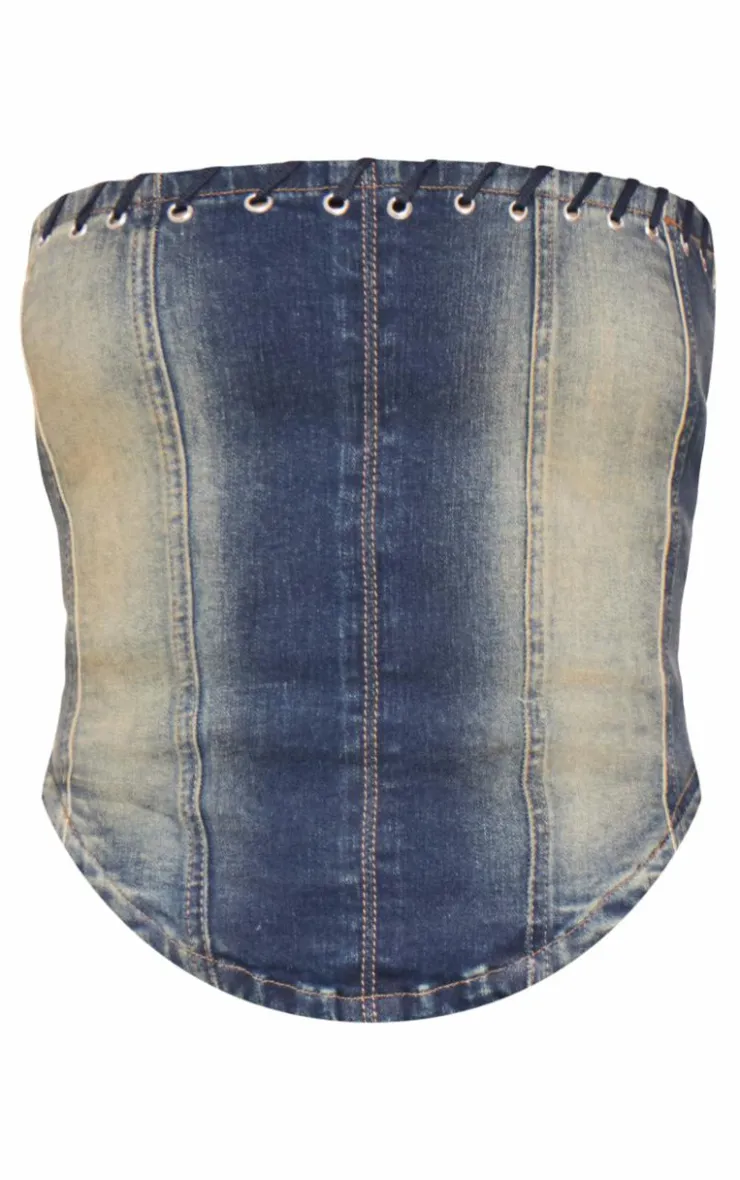 PrettyLittleThing Corsets*Tall Eyelet Detail Denim Corset Top