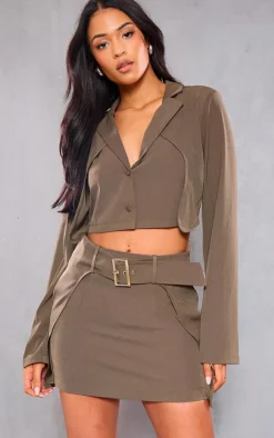 Best PrettyLittleThing Tall Belted Detail Woven Mini Skirt Khaki