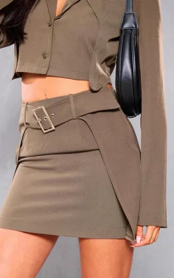 Best PrettyLittleThing Tall Belted Detail Woven Mini Skirt Khaki