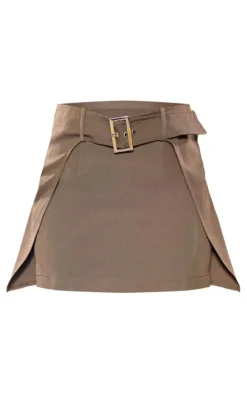 Best PrettyLittleThing Tall Belted Detail Woven Mini Skirt Khaki