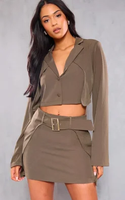 New PrettyLittleThing Tall Cropped Button Up Blazer Khaki