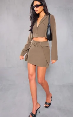 New PrettyLittleThing Tall Cropped Button Up Blazer Khaki