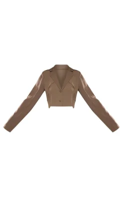 New PrettyLittleThing Tall Cropped Button Up Blazer Khaki