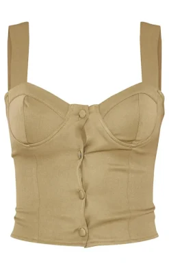 Sale PrettyLittleThing Tall Smart Button Up Corset Top Khaki