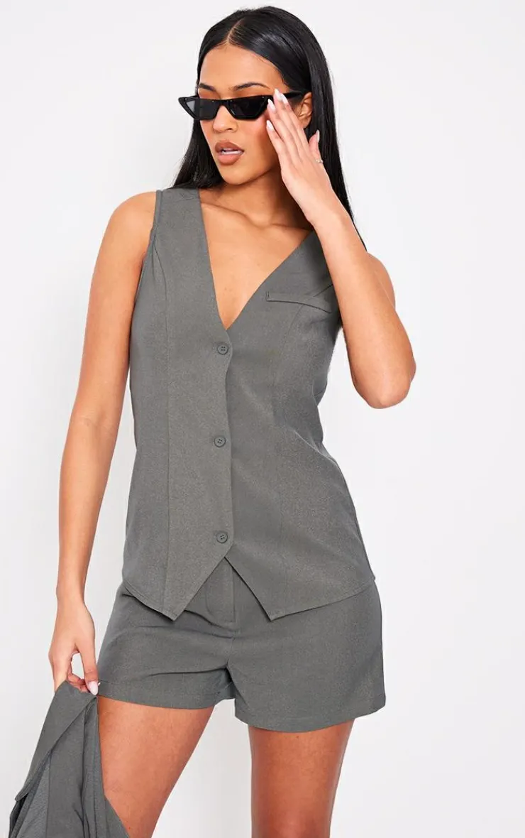 Sale PrettyLittleThing Tall Tailored Shorts Khaki