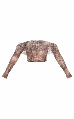 New PrettyLittleThing Tall Crushed Lace Bardot Top Leopard