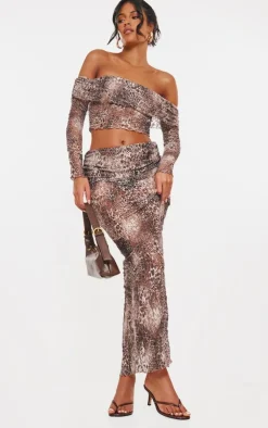 Sale PrettyLittleThing Tall Crushed Lace Maxi Skirt Leopard