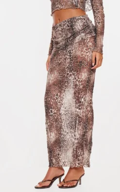 Sale PrettyLittleThing Tall Crushed Lace Maxi Skirt Leopard