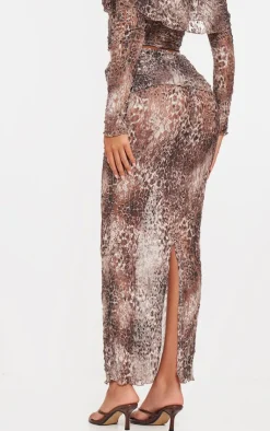 Sale PrettyLittleThing Tall Crushed Lace Maxi Skirt Leopard