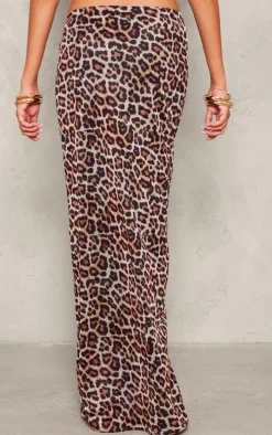 Tall Leopard Print Lined Mesh Maxi Skirt