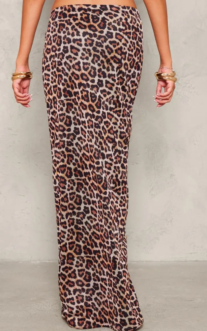 Tall Leopard Print Lined Mesh Maxi Skirt
