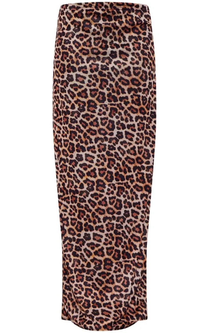 Tall Leopard Print Lined Mesh Maxi Skirt