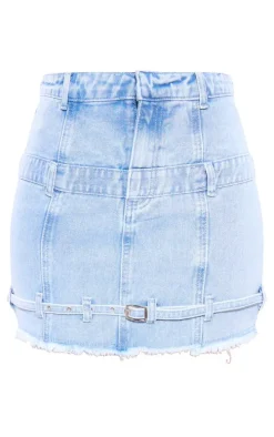 Tall Light Blue Buckle Detail Denim Mini Skirt