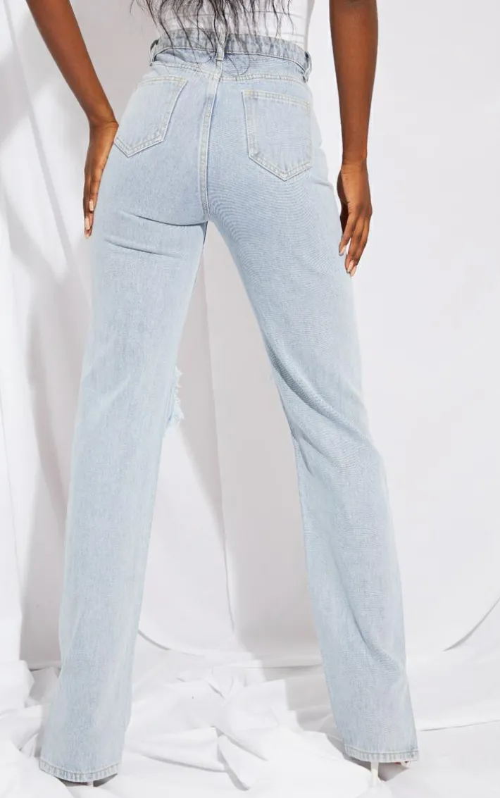 Tall Light Blue Ripped Knee Split Hem Denim Jeans