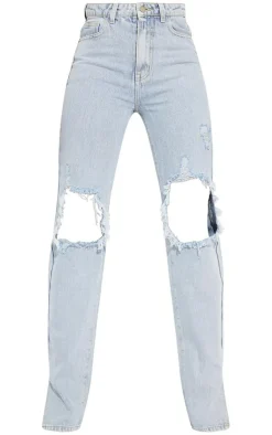 Tall Light Blue Ripped Knee Split Hem Denim Jeans