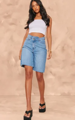 Tall Light Blue Wash Asymmetric Waist Detail Jorts