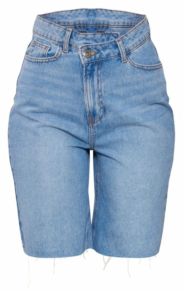 Tall Light Blue Wash Asymmetric Waist Detail Jorts