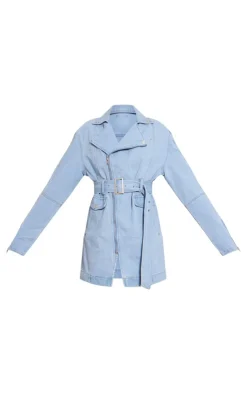 Tall Denim Long Sleeve Belted Biker Dress-PrettyLittleThing Discount