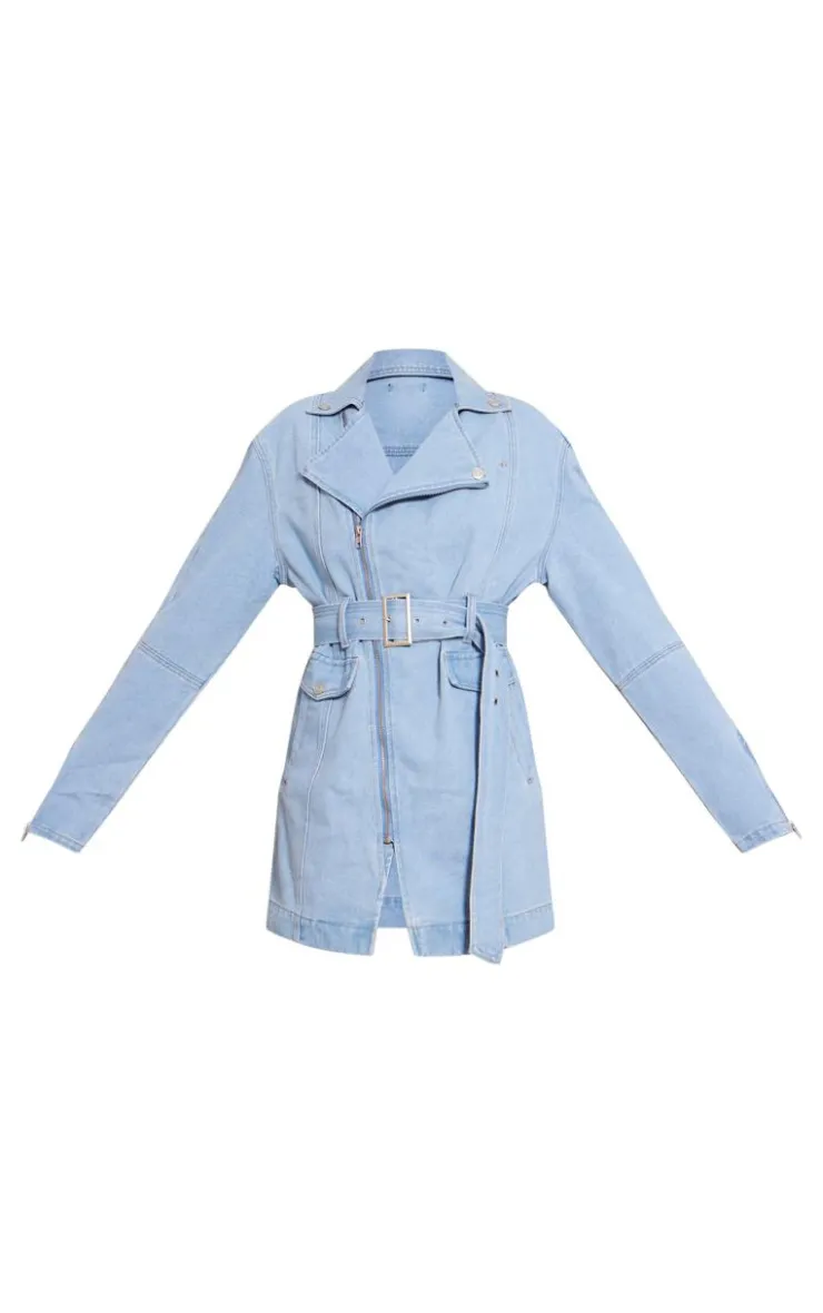 Tall Denim Long Sleeve Belted Biker Dress-PrettyLittleThing Discount